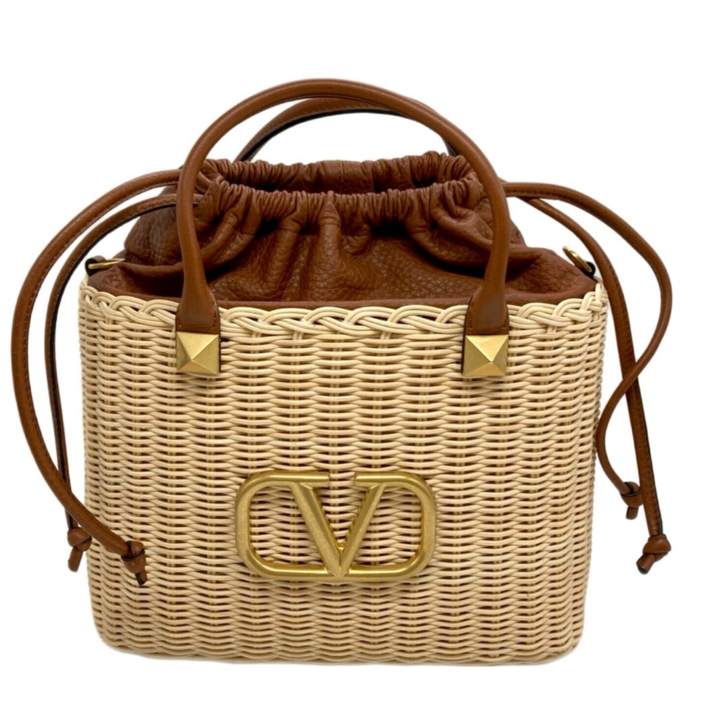 VALENTINO Roman studded raffia handbag